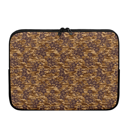 Brown Hawaiian Camo Flower Pattern Print Laptop Sleeve