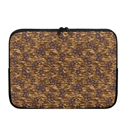 Brown Hawaiian Camo Flower Pattern Print Laptop Sleeve