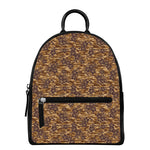 Brown Hawaiian Camo Flower Pattern Print Leather Backpack