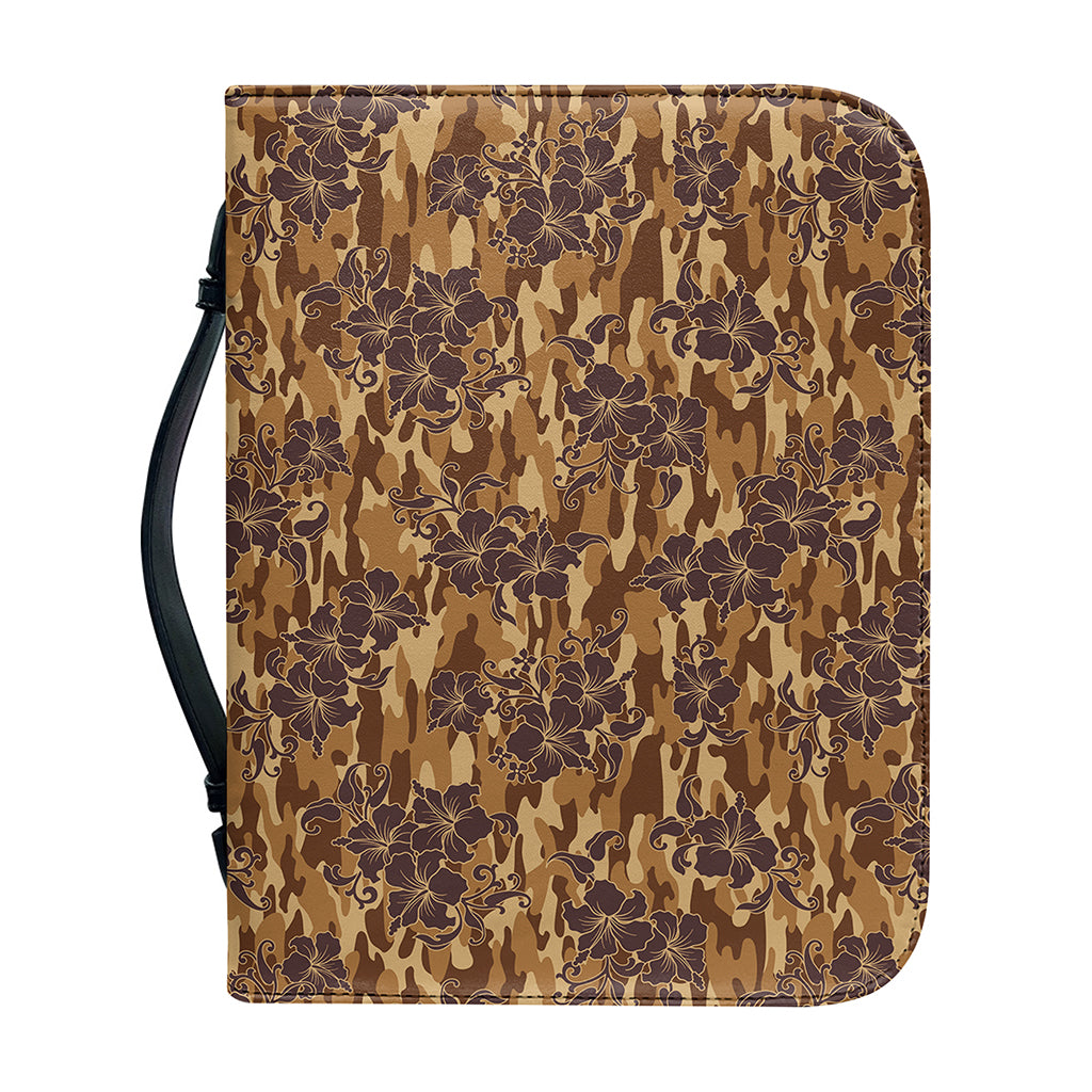 Brown Hawaiian Camo Flower Pattern Print Leather Bible Cover