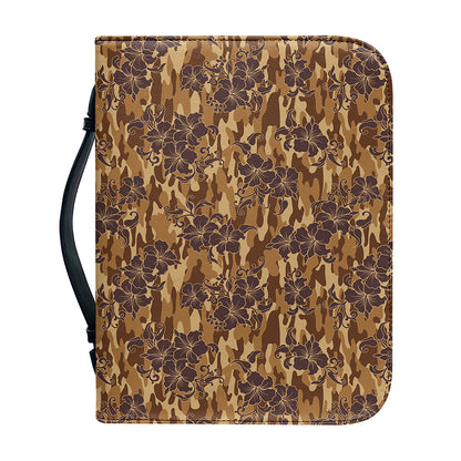 Brown Hawaiian Camo Flower Pattern Print Leather Bible Cover