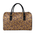 Brown Hawaiian Camo Flower Pattern Print Leather Duffel Bag