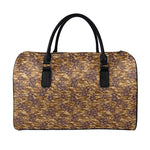Brown Hawaiian Camo Flower Pattern Print Leather Duffle Bag