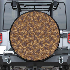 Brown Hawaiian Camo Flower Pattern Print Leather Spare Tire Cover