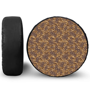 Brown Hawaiian Camo Flower Pattern Print Leather Spare Tire Cover