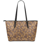 Brown Hawaiian Camo Flower Pattern Print Leather Tote Bag