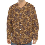 Brown Hawaiian Camo Flower Pattern Print Long Sleeve Baseball Jersey