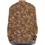 Brown Hawaiian Camo Flower Pattern Print Long Sleeve Baseball Jersey