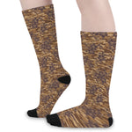 Brown Hawaiian Camo Flower Pattern Print Long Socks