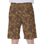 Brown Hawaiian Camo Flower Pattern Print Men's Beach Shorts
