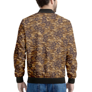 Brown Hawaiian Camo Flower Pattern Print Men's Bomber Jacket