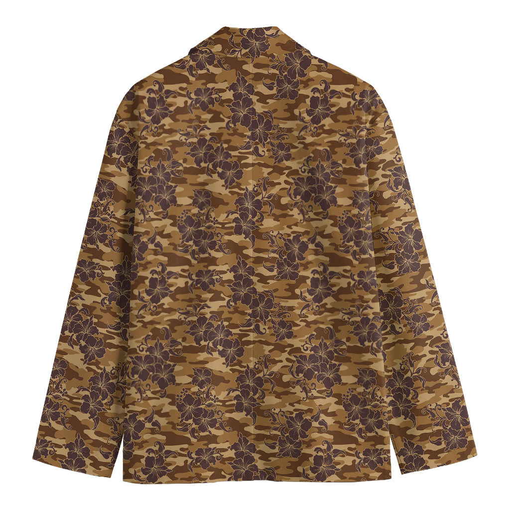 Brown Hawaiian Camo Flower Pattern Print Men's Cotton Blazer