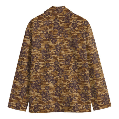 Brown Hawaiian Camo Flower Pattern Print Men's Cotton Blazer