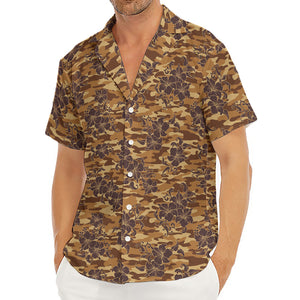 Brown Hawaiian Camo Flower Pattern Print Men's Deep V-Neck Shirt