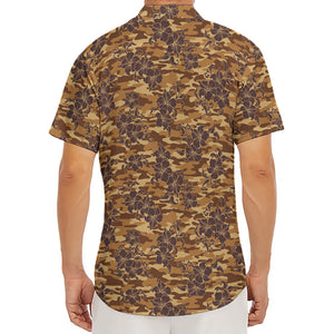 Brown Hawaiian Camo Flower Pattern Print Men's Deep V-Neck Shirt