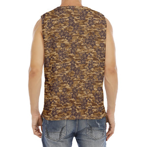 Brown Hawaiian Camo Flower Pattern Print Men's Fitness Tank Top