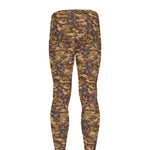 Brown Hawaiian Camo Flower Pattern Print Men's leggings