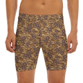 Brown Hawaiian Camo Flower Pattern Print Men's Long Boxer Briefs