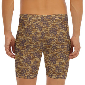 Brown Hawaiian Camo Flower Pattern Print Men's Long Boxer Briefs