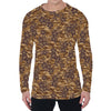 Brown Hawaiian Camo Flower Pattern Print Men's Long Sleeve T-Shirt