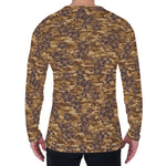 Brown Hawaiian Camo Flower Pattern Print Men's Long Sleeve T-Shirt