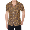 Brown Hawaiian Camo Flower Pattern Print Men's Shirt