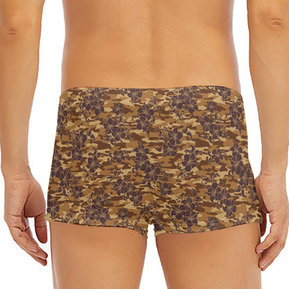 Brown Hawaiian Camo Flower Pattern Print Men's Short Boxer Briefs