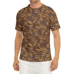 Brown Hawaiian Camo Flower Pattern Print Men's Short Sleeve Rash Guard