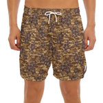 Brown Hawaiian Camo Flower Pattern Print Men's Split Running Shorts