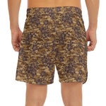 Brown Hawaiian Camo Flower Pattern Print Men's Split Running Shorts