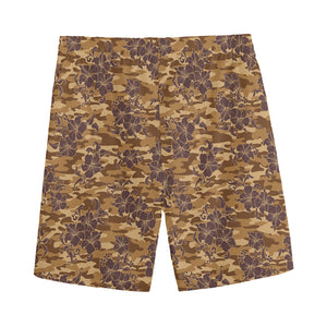 Brown Hawaiian Camo Flower Pattern Print Men's Sports Shorts