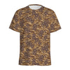 Brown Hawaiian Camo Flower Pattern Print Men's Sports T-Shirt