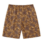 Brown Hawaiian Camo Flower Pattern Print Men's Swim Trunks