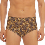 Brown Hawaiian Camo Flower Pattern Print Men's Triangle Swim Briefs