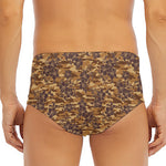 Brown Hawaiian Camo Flower Pattern Print Men's Triangle Swim Briefs