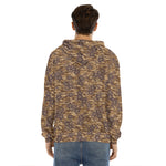 Brown Hawaiian Camo Flower Pattern Print Men's Velvet Pullover Hoodie