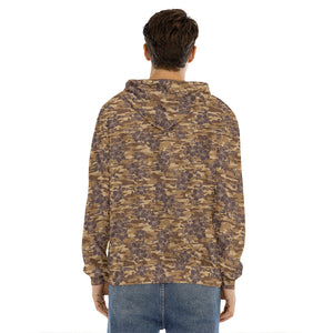 Brown Hawaiian Camo Flower Pattern Print Men's Velvet Pullover Hoodie