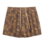 Brown Hawaiian Camo Flower Pattern Print Mesh Shorts