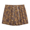 Brown Hawaiian Camo Flower Pattern Print Mesh Shorts