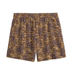 Brown Hawaiian Camo Flower Pattern Print Mesh Shorts