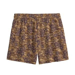 Brown Hawaiian Camo Flower Pattern Print Mesh Shorts