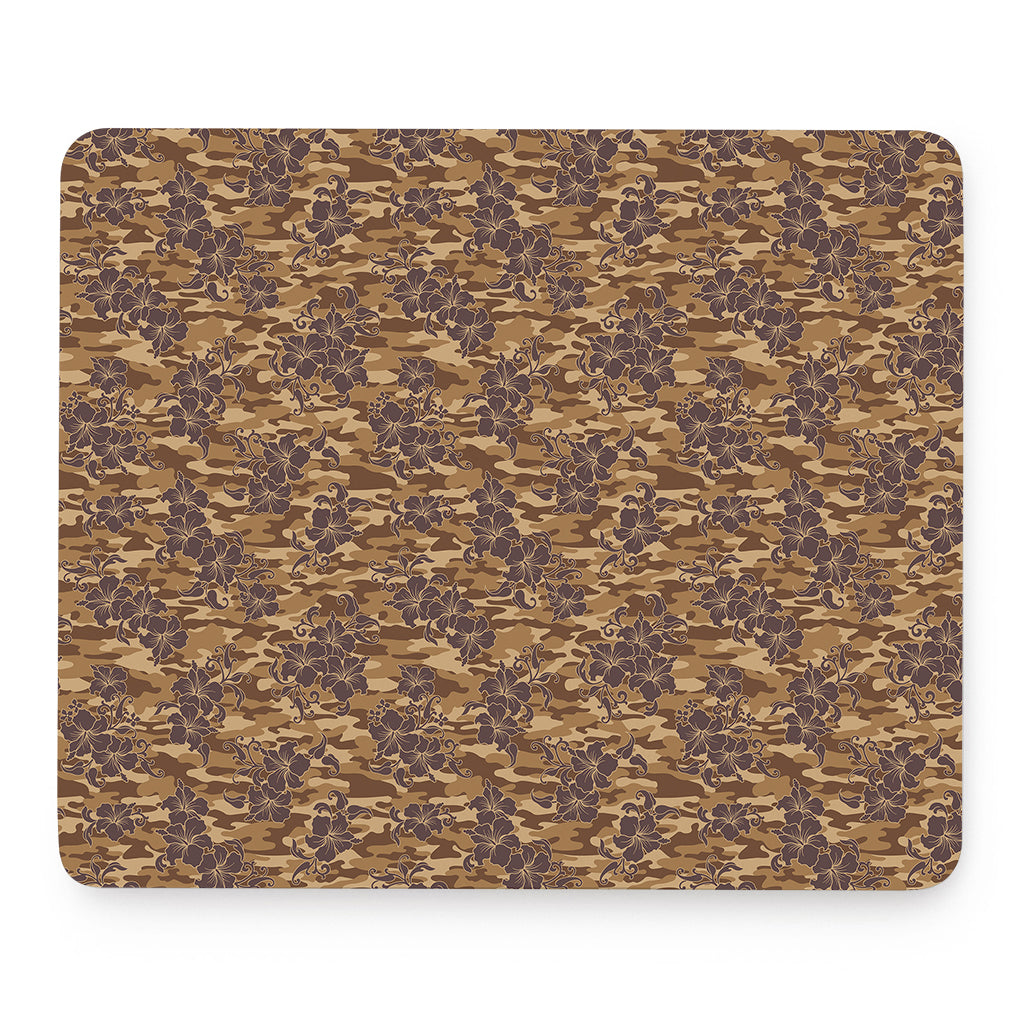 Brown Hawaiian Camo Flower Pattern Print Mouse Pad