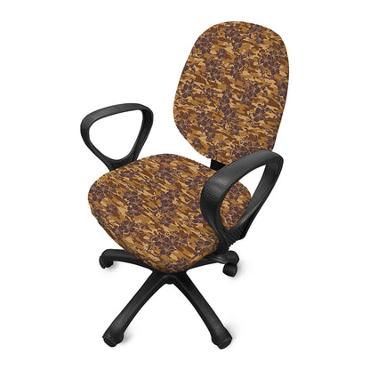 Brown Hawaiian Camo Flower Pattern Print Office Chair Cover