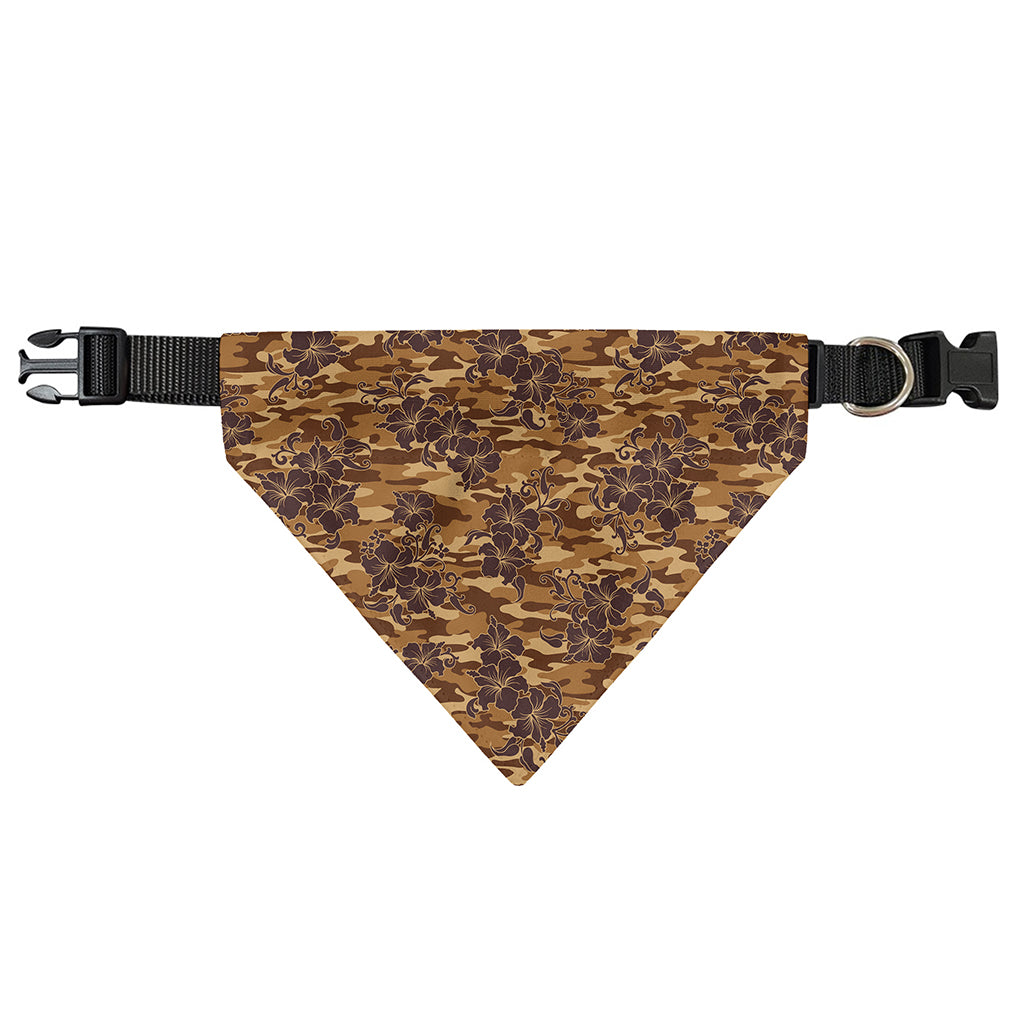 Brown Hawaiian Camo Flower Pattern Print Over The Collar Dog Bandana