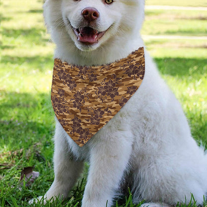Brown Hawaiian Camo Flower Pattern Print Over The Collar Dog Bandana