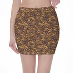 Brown Hawaiian Camo Flower Pattern Print Pencil Mini Skirt