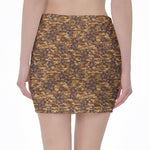 Brown Hawaiian Camo Flower Pattern Print Pencil Mini Skirt