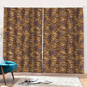 Brown Hawaiian Camo Flower Pattern Print Pencil Pleat Curtains