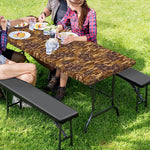 Brown Hawaiian Camo Flower Pattern Print Picnic Table Cover