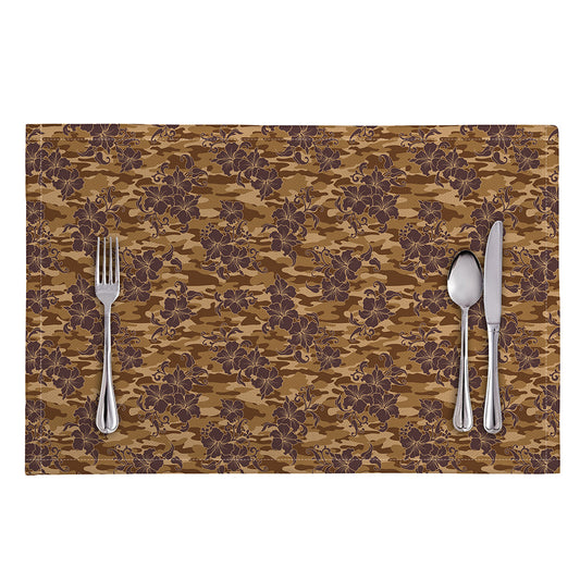 Brown Hawaiian Camo Flower Pattern Print Placemat